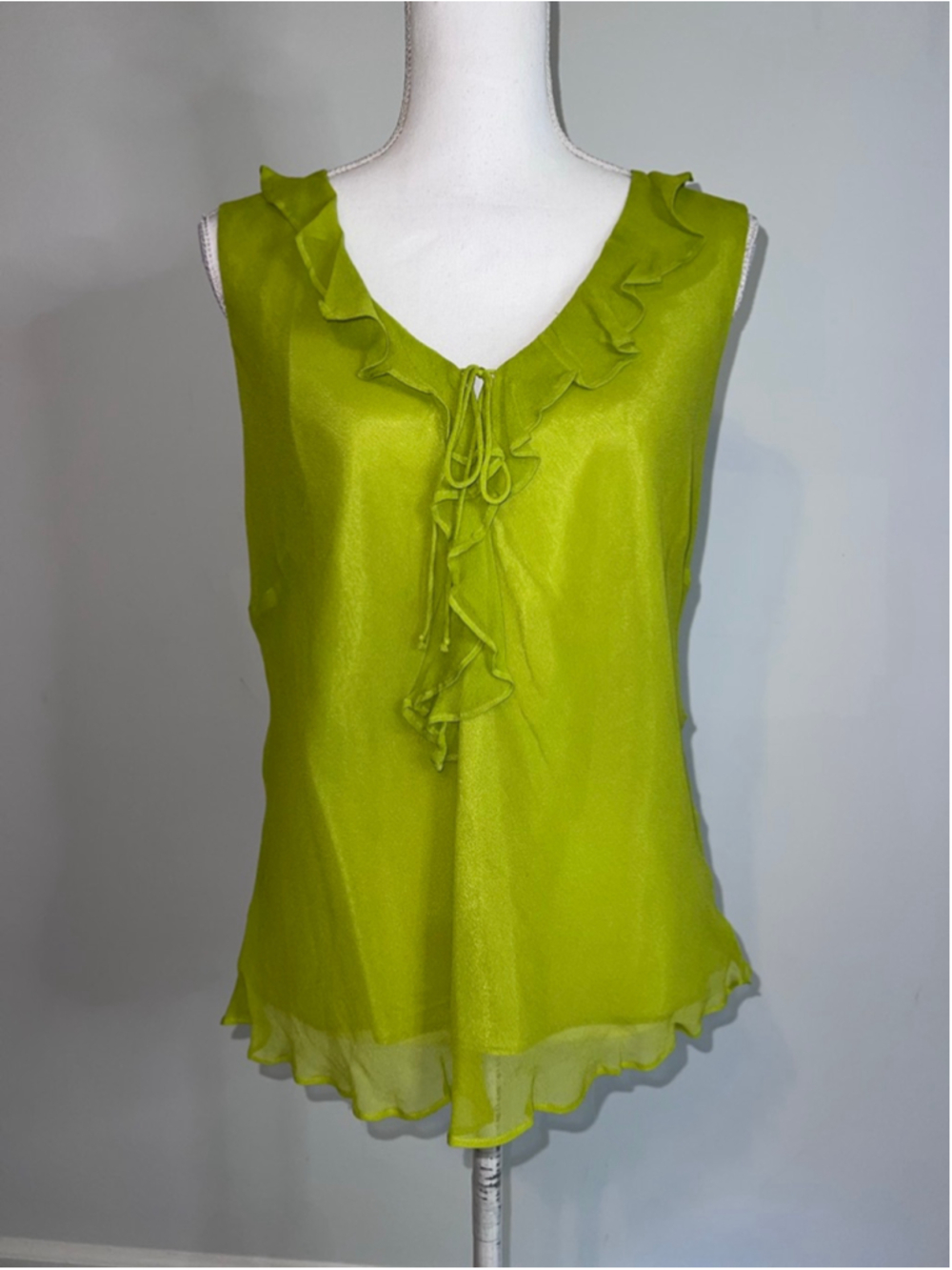 VTG iCE Lime Green Ruffled Sleeveless Tank Top Plus Size XL
